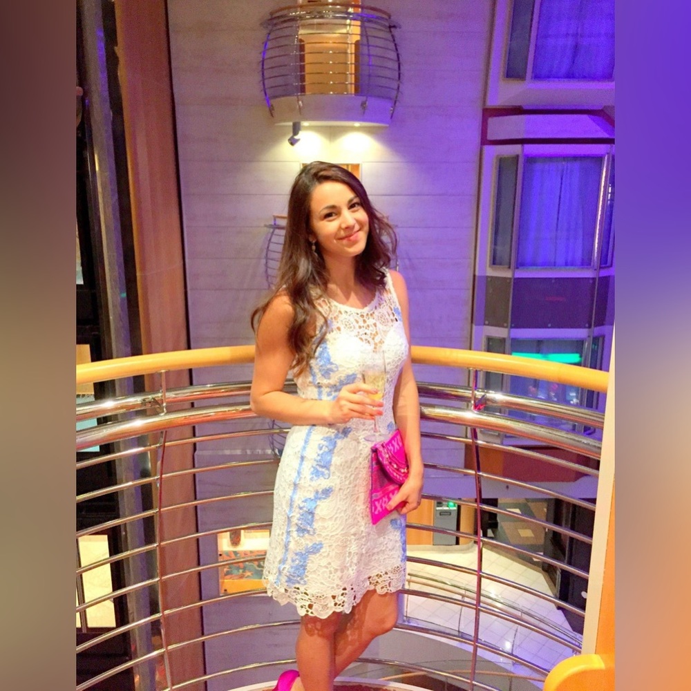 Francesca’s White and Blue Lace Mini Dress